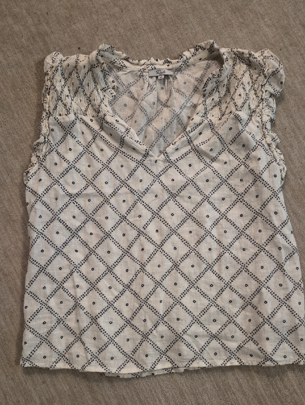 Rails Arlene Ruffle-Sleeve Ivory Geo-Print Top